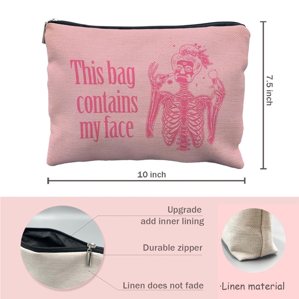 Pink Skeleton Cosmetics Bag, NWT - Picture 4 of 4